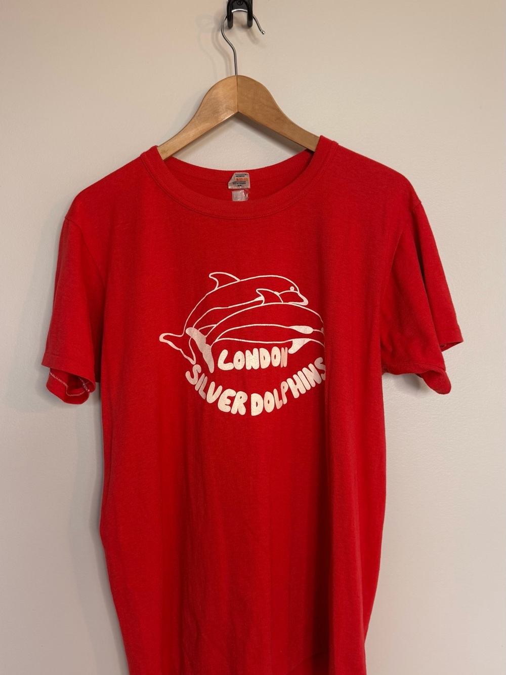 Vintage 80s London Silver Dolphins Party Animal Single Stitch T-Shirt L